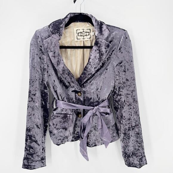 Sugar Lips vintage Y2K 90s soft purple velvet lined jacket blazer w/ribbon tie - Picture 1 of 8